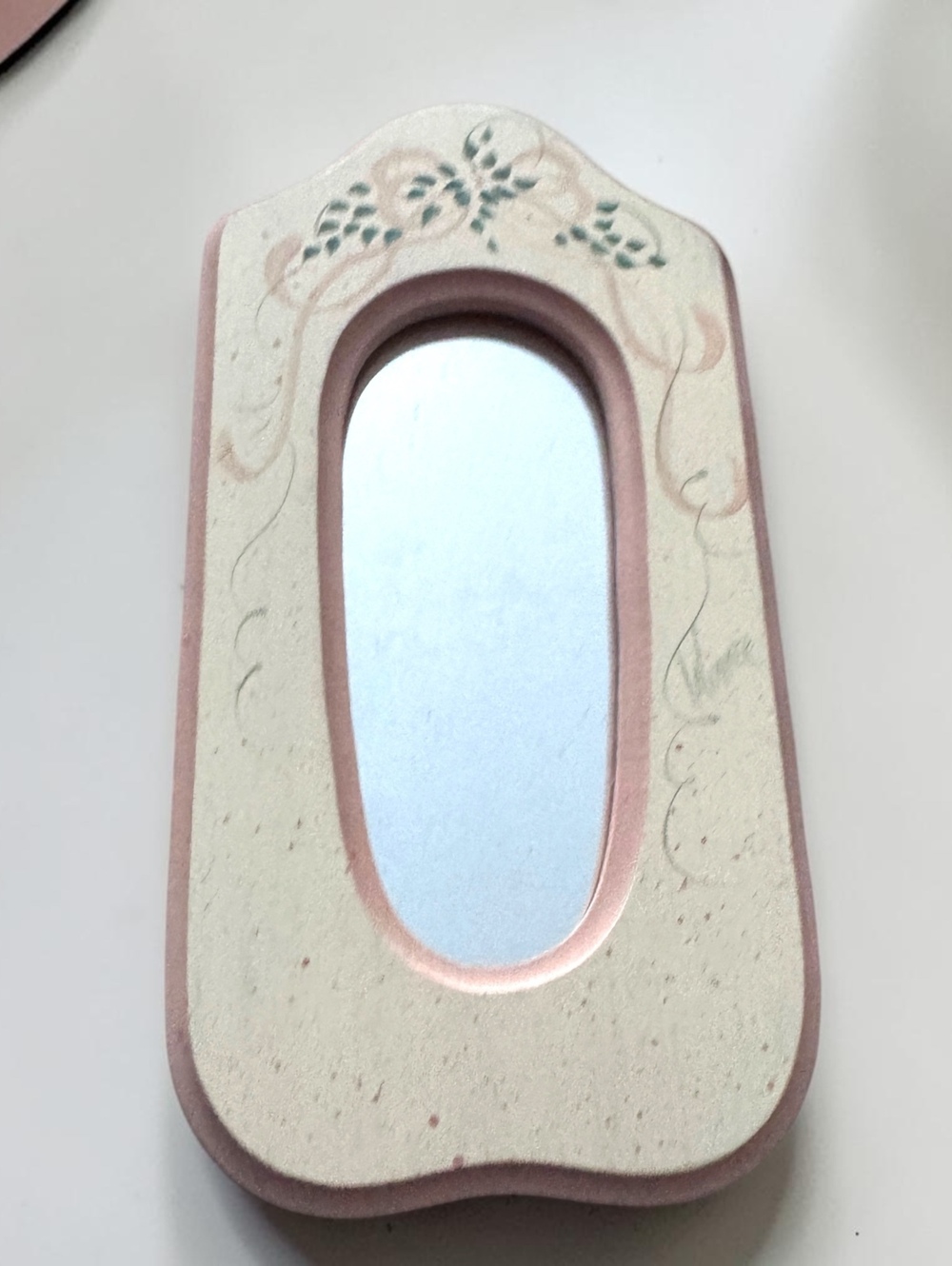 Vintage Hand-Painted Ceramic Wall Mirror with Floral Motif